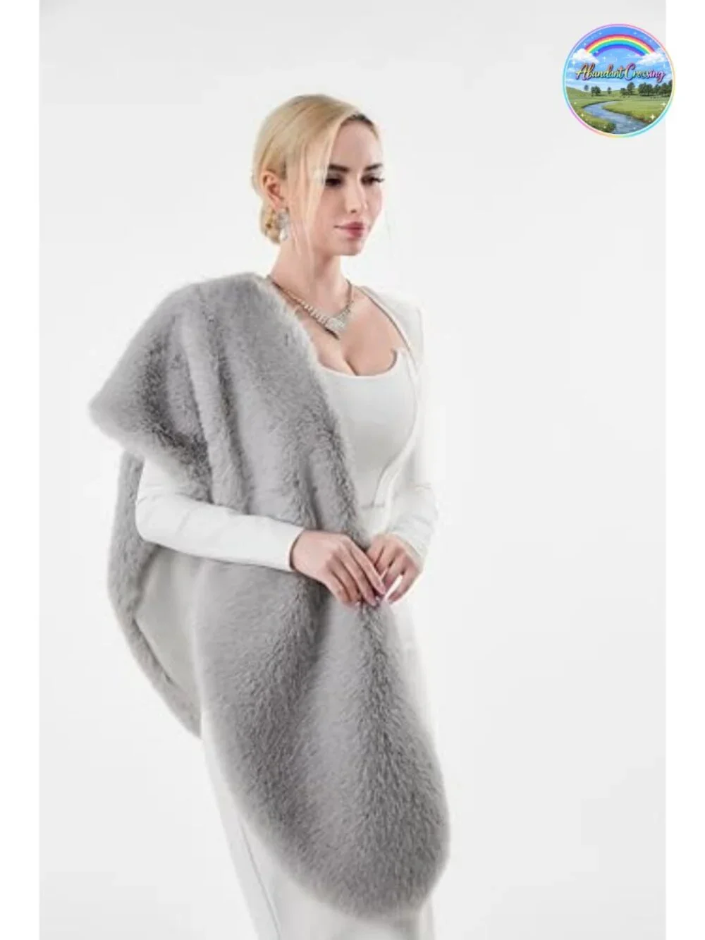 Faux Fur Wrap Cross Shawl Winter Evening Party Cape